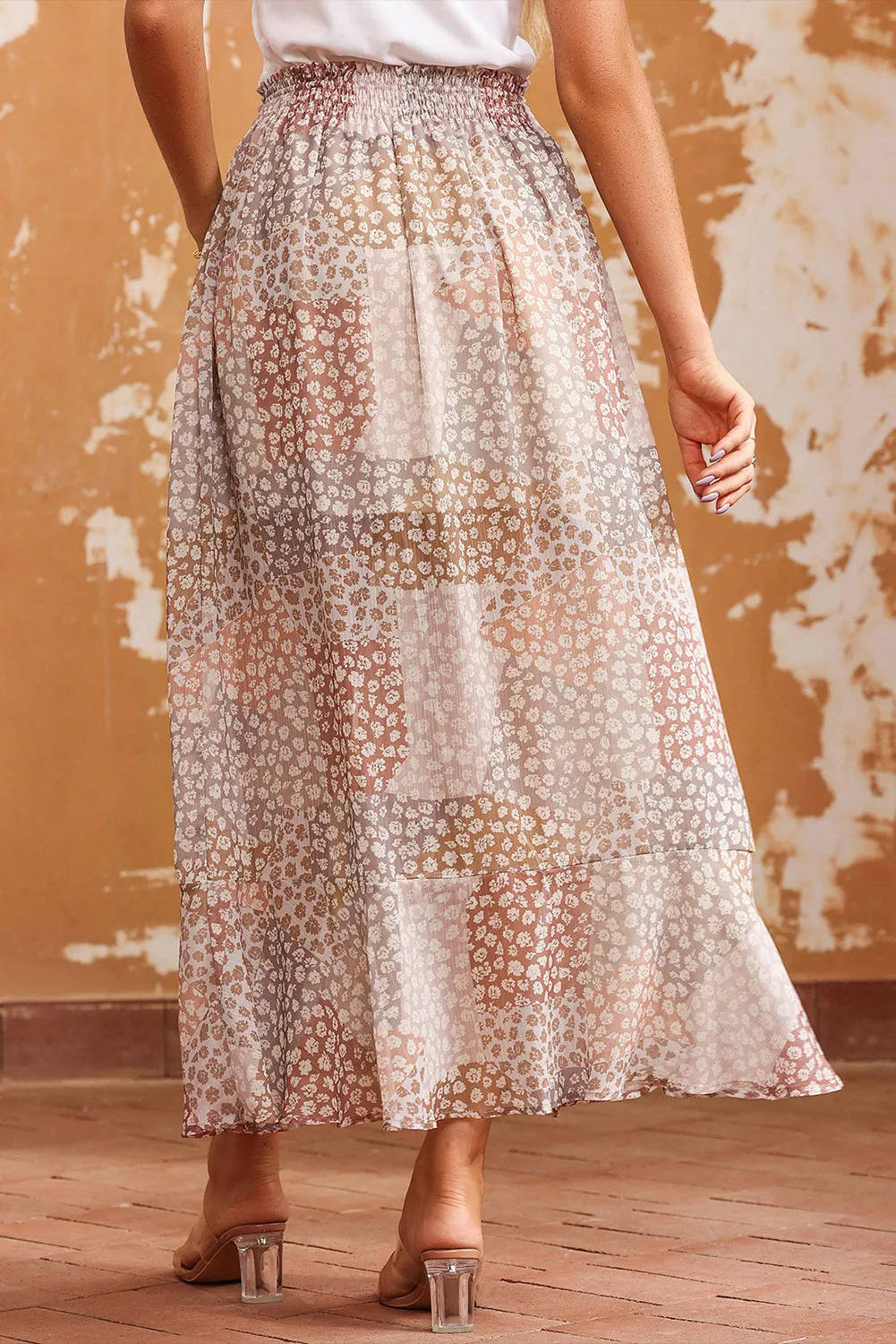 Boho Flower Waist Slit Maxi Skirt