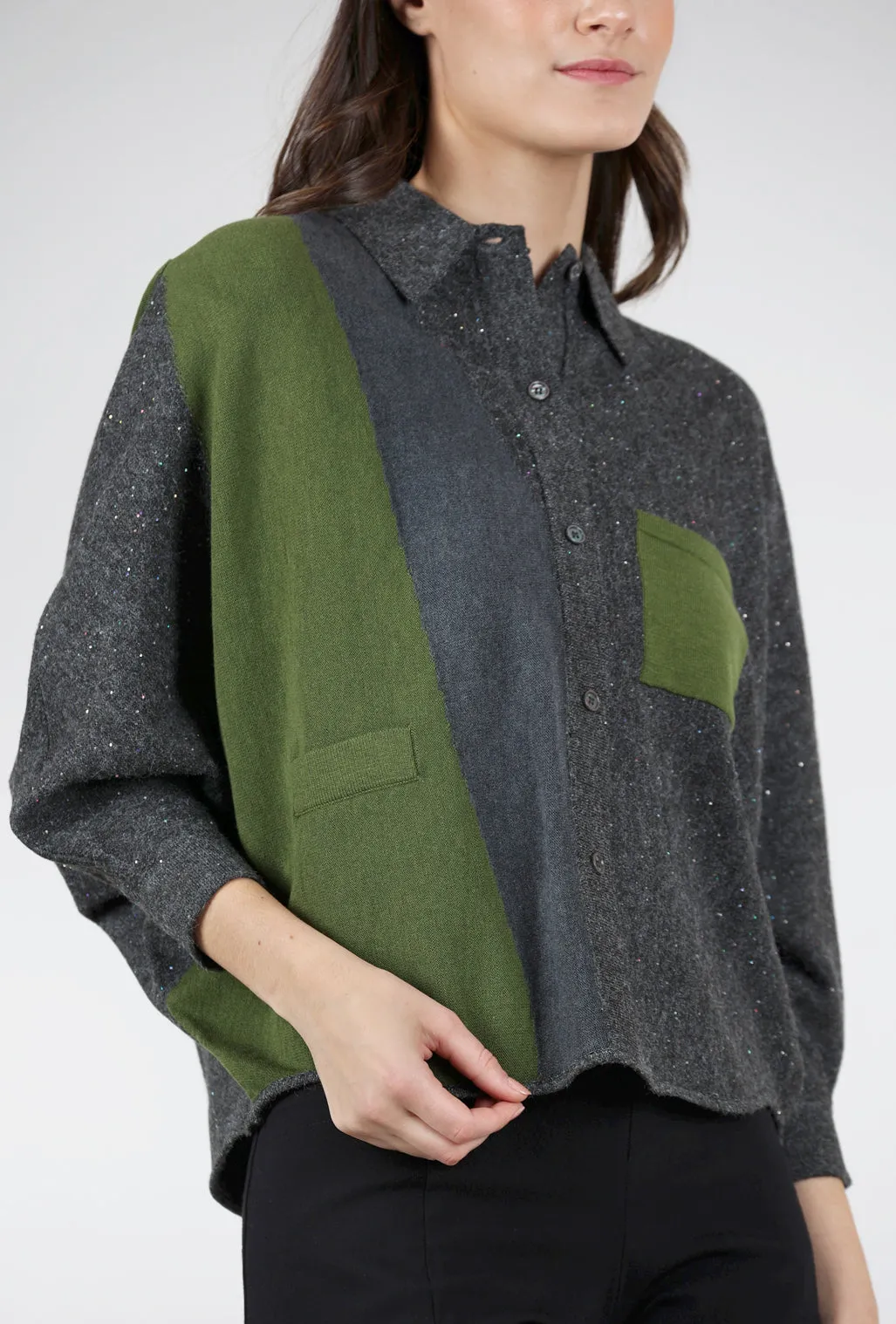 Color Block Batwing Sweater, Green