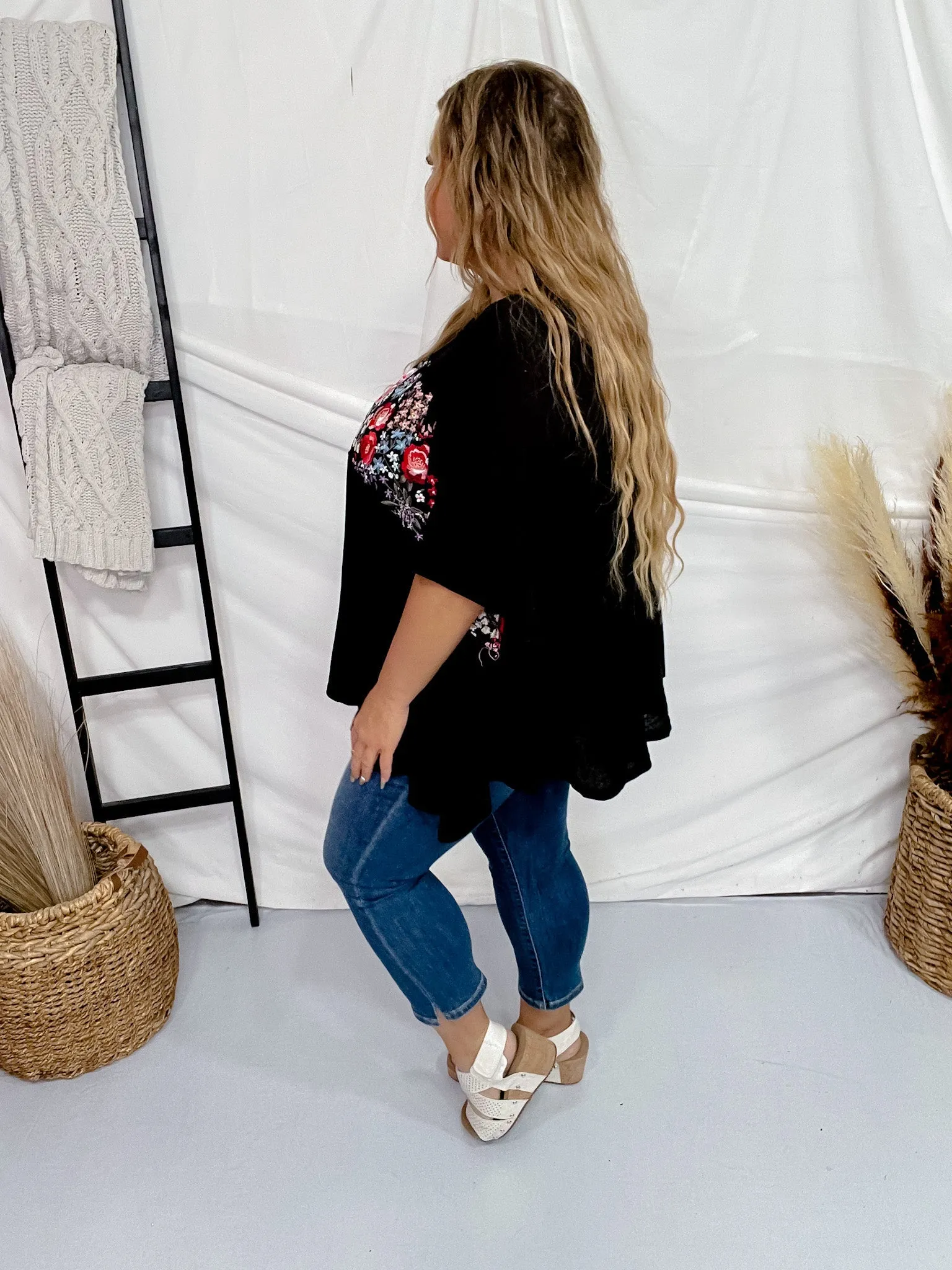 Floral Embroidered Poncho Tunic Top FINAL SALE