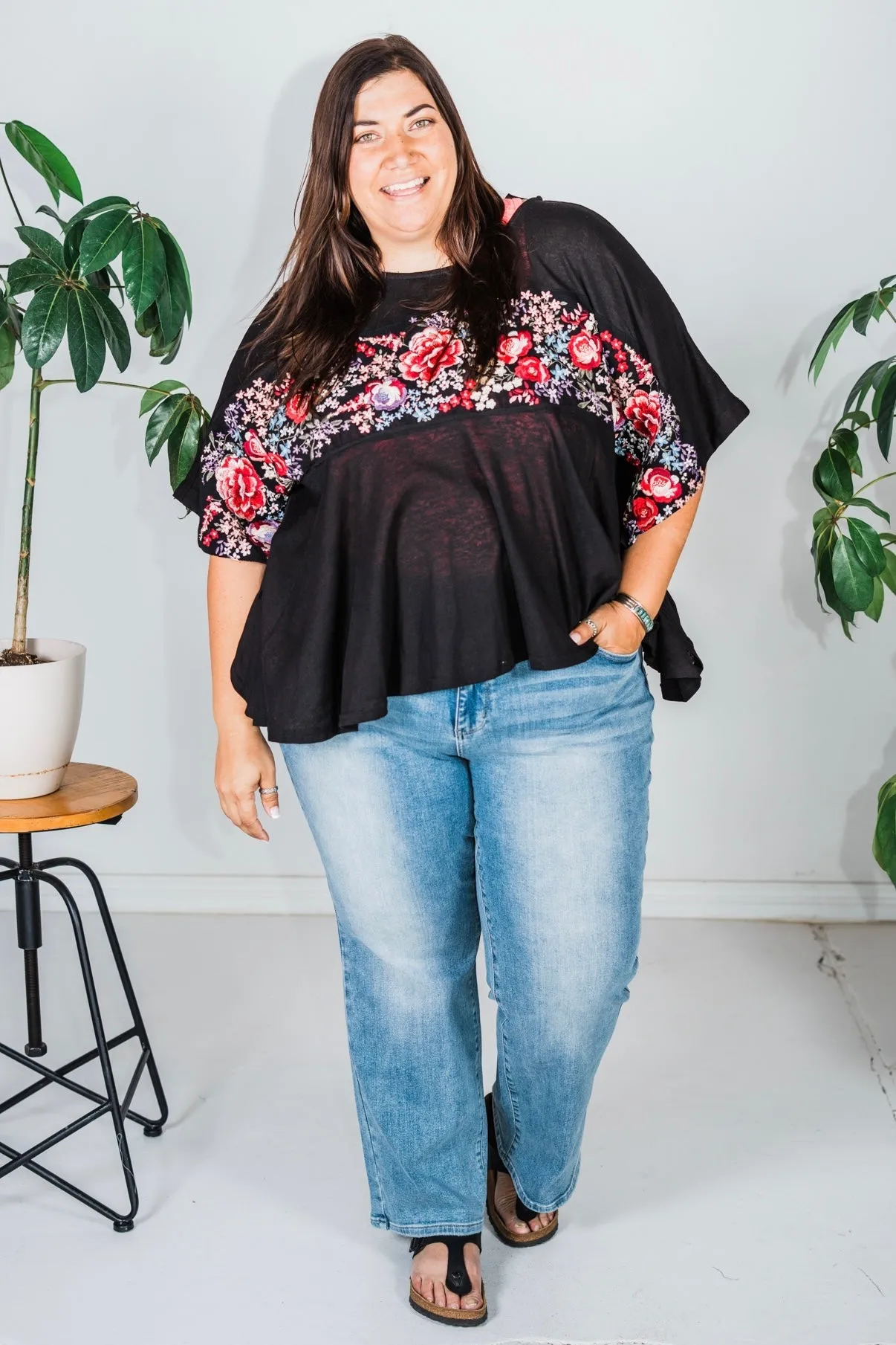 Floral Embroidered Poncho Tunic Top FINAL SALE