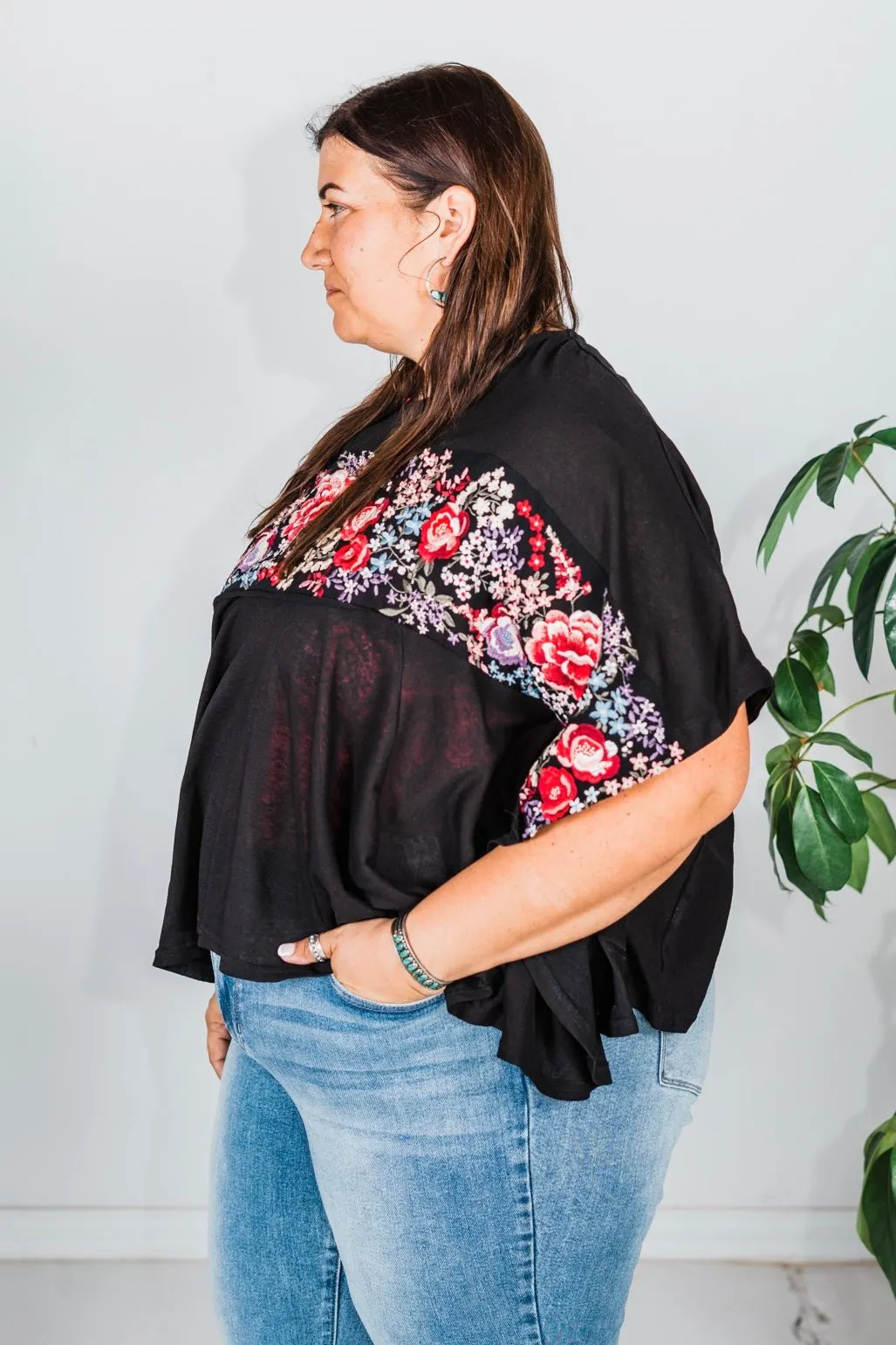 Floral Embroidered Poncho Tunic Top FINAL SALE