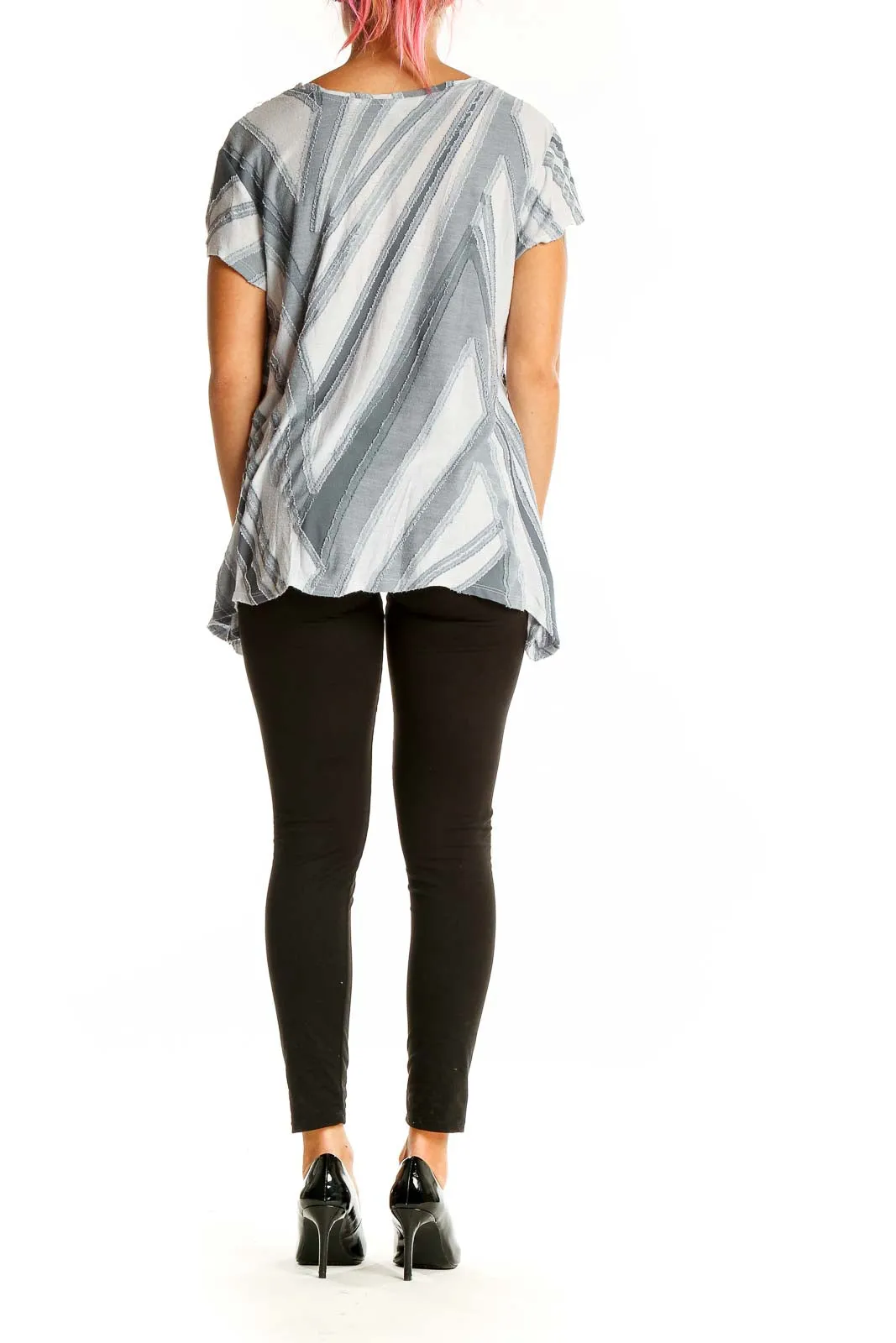 Gray and White Striped Flowy Top