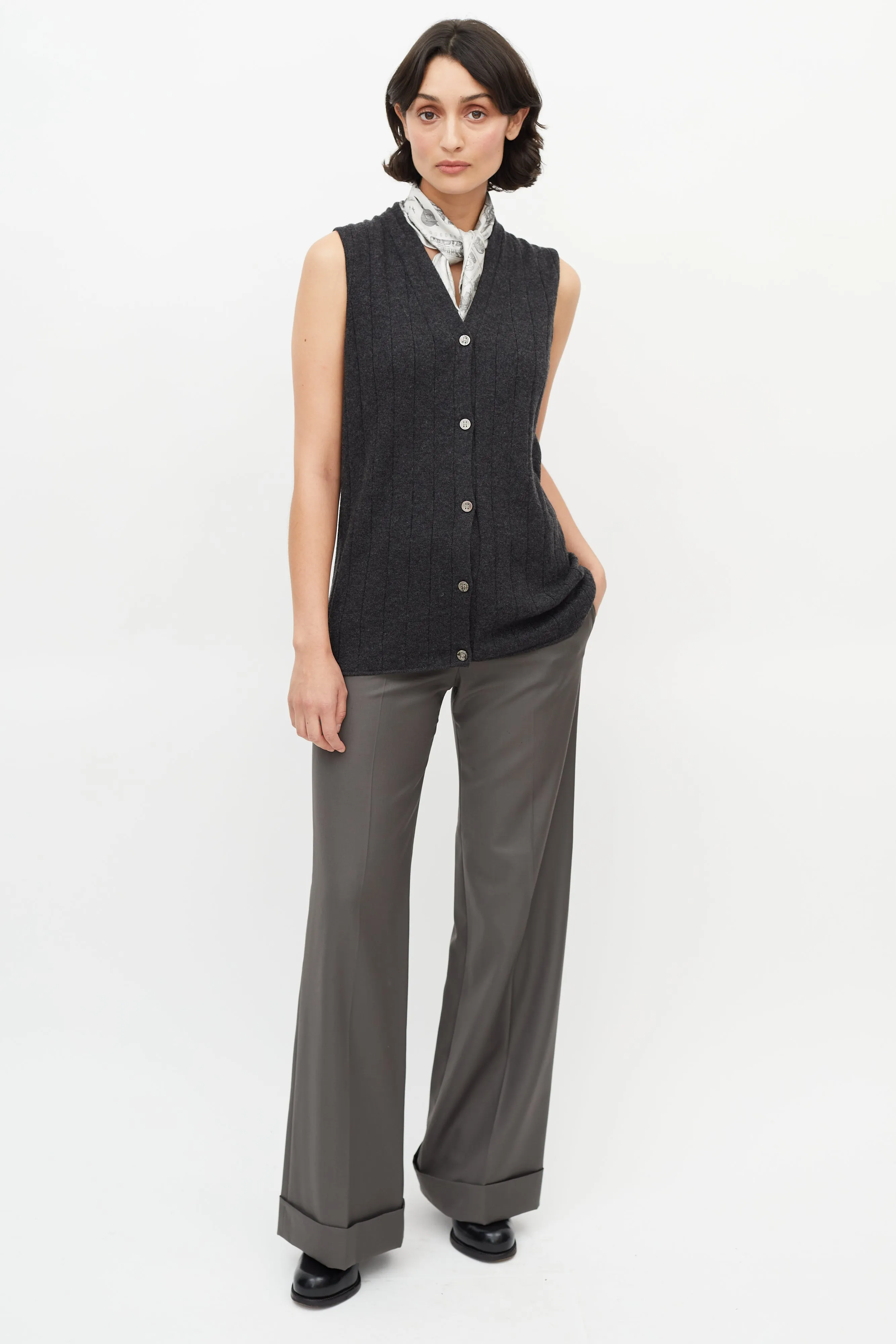 Grey Cashmere Ribbed Vest