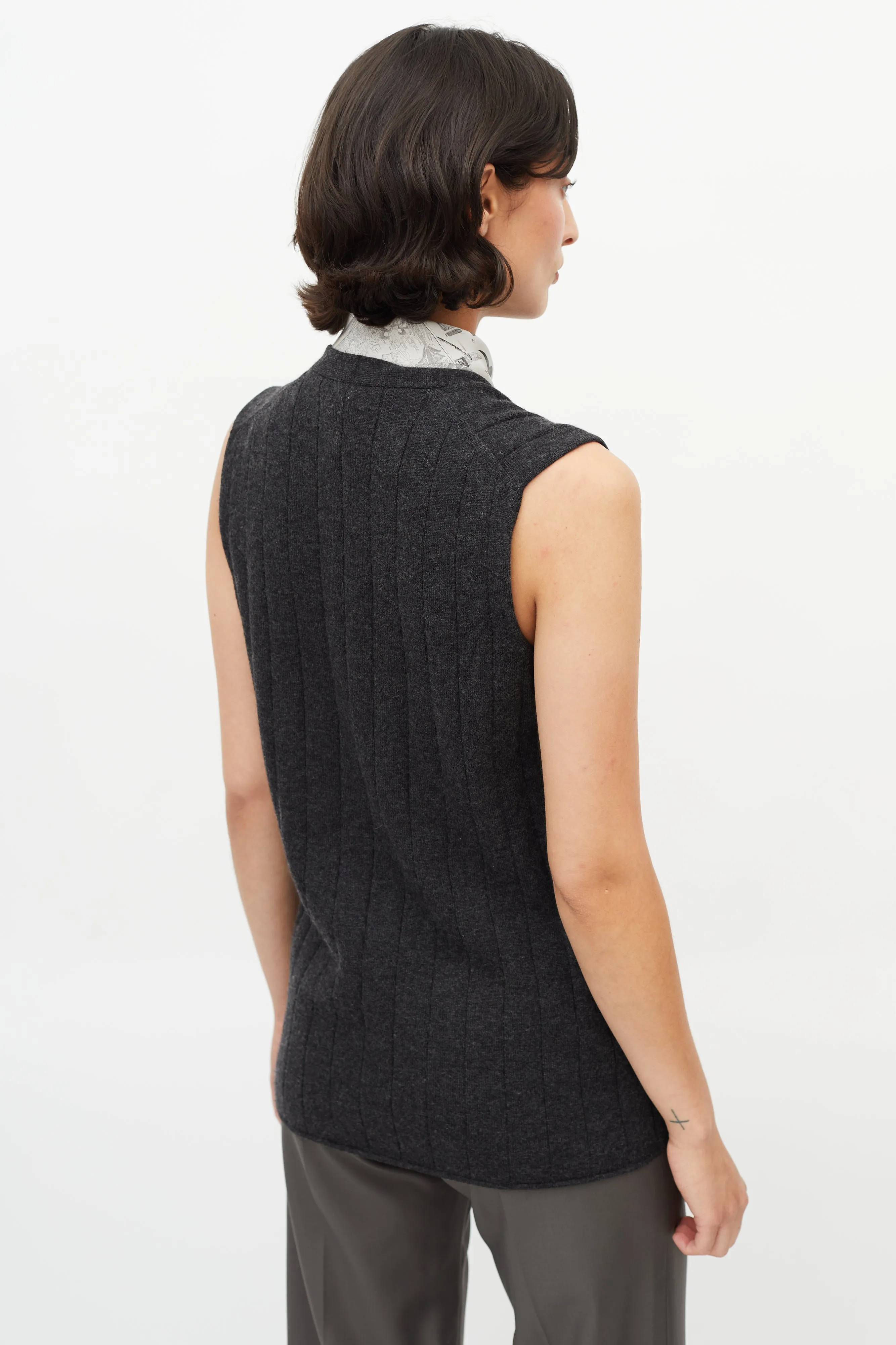 Grey Cashmere Ribbed Vest