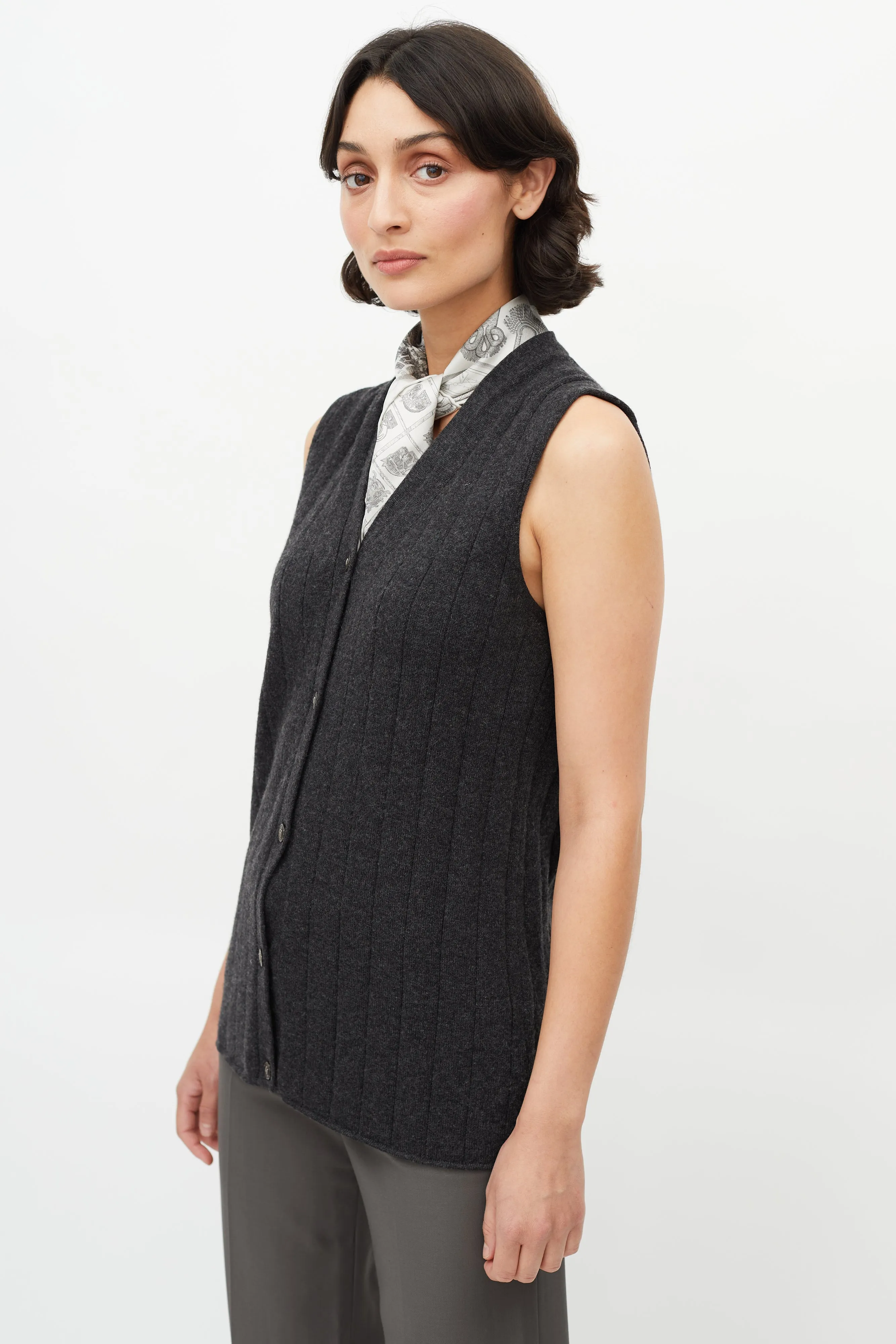 Grey Cashmere Ribbed Vest