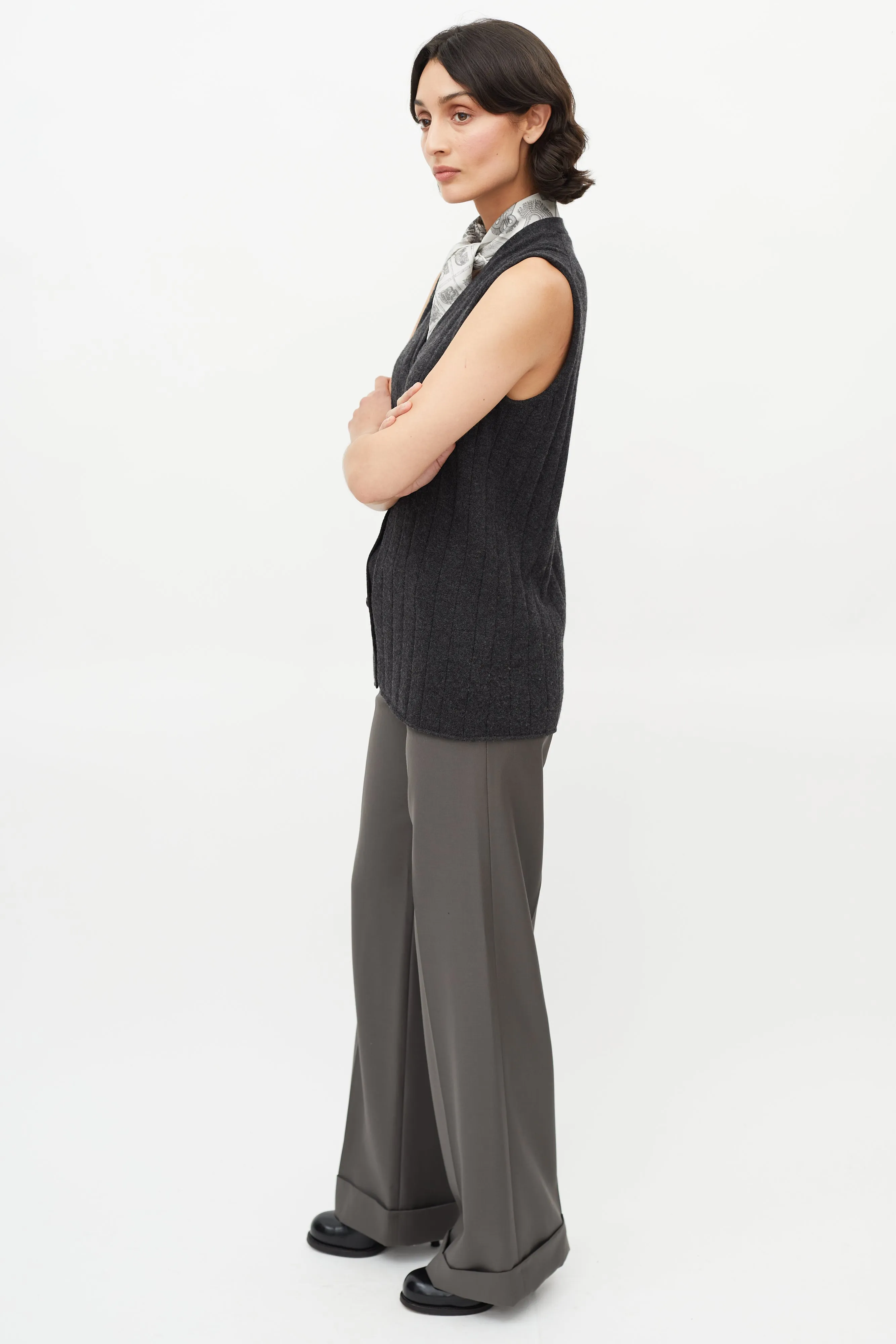 Grey Cashmere Ribbed Vest