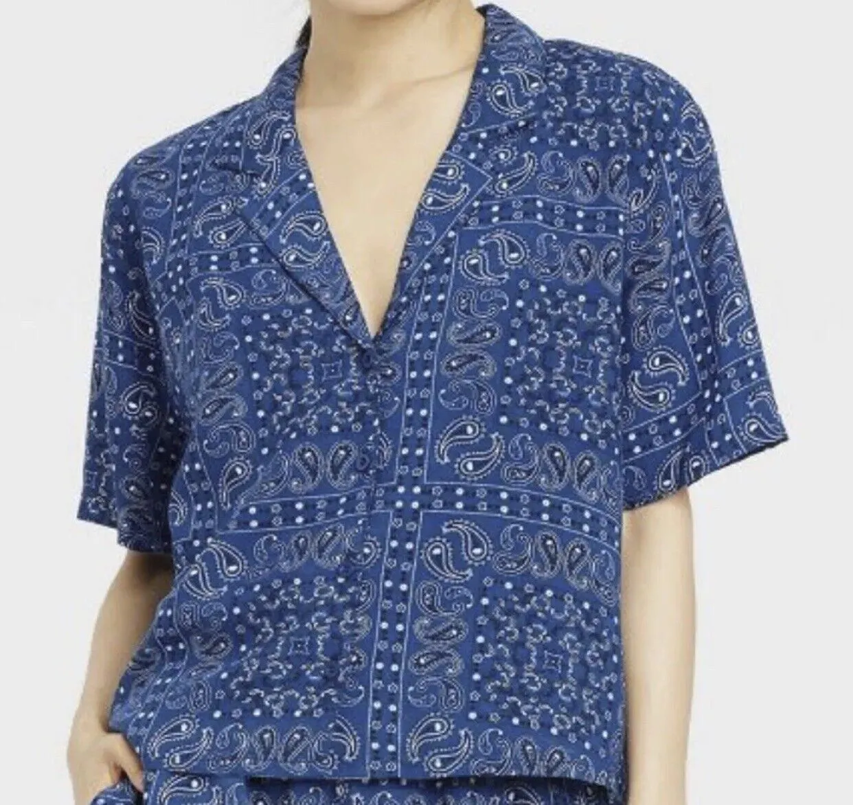 IML Blue Bandana Print Button Down- L