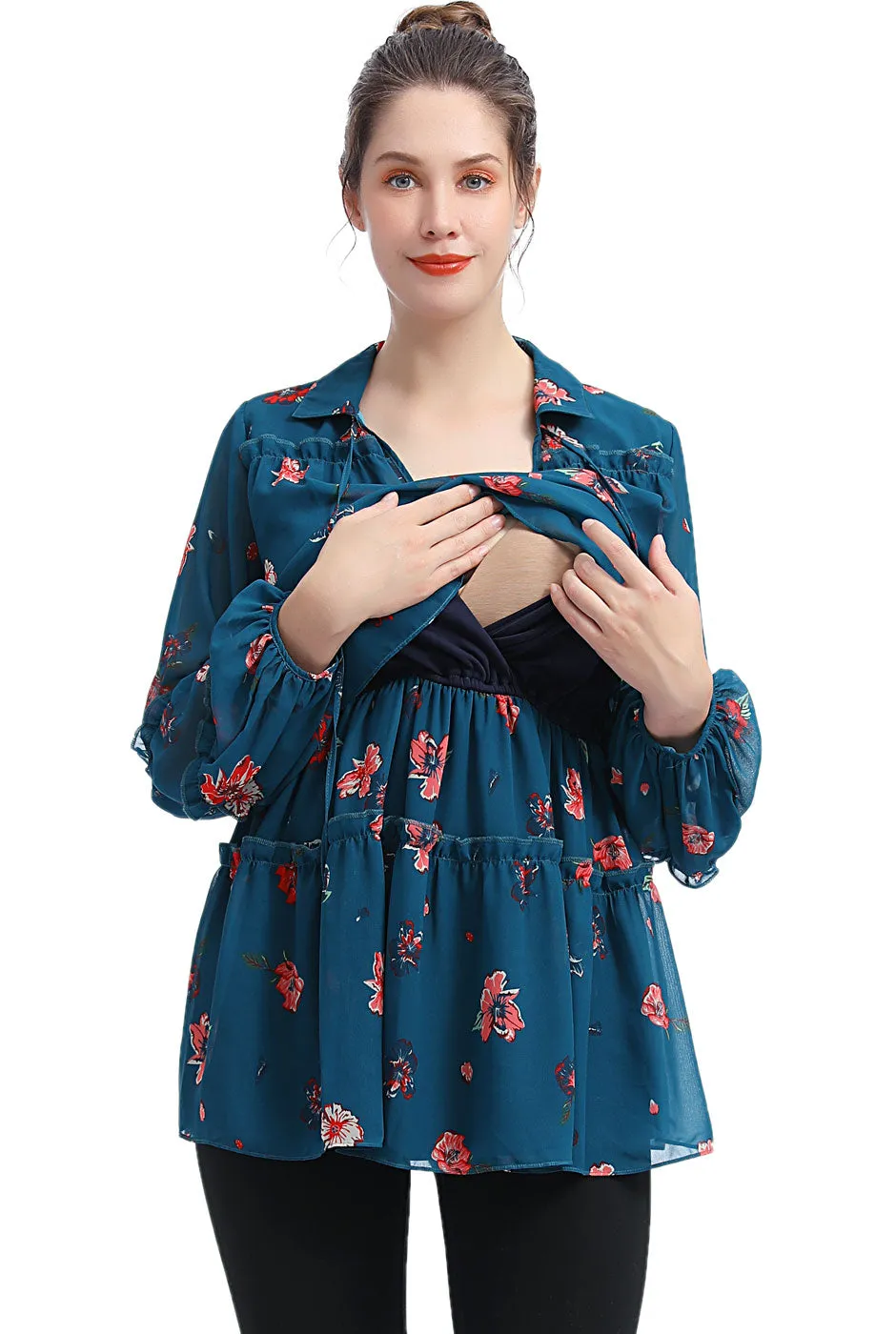 Kimi   Kai Maternity "Coco" Nursing Floral Print Blouse