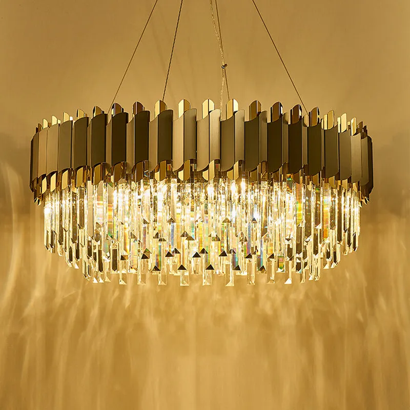 Layered Living Room Pendant Light - Grey Crystal Oblong Chandelier (8/12-Light) - Contemporary Hanging Design