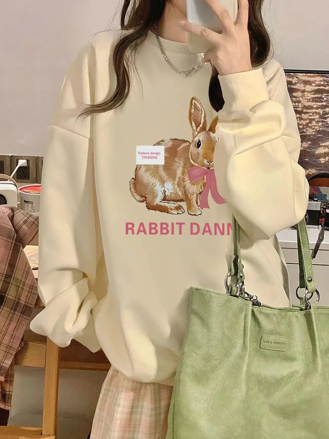 Metaversmall Basic Simple Sweet Casual Women Hoodies Classic O-neck Chic Printed High Street Fashion Pullover Top Loose Female Hoodies
