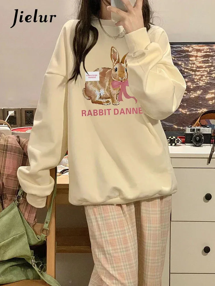 Metaversmall Basic Simple Sweet Casual Women Hoodies Classic O-neck Chic Printed High Street Fashion Pullover Top Loose Female Hoodies