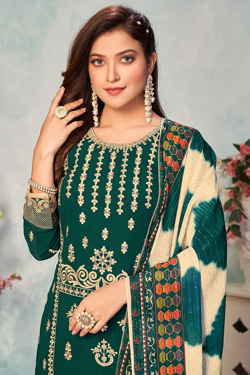 Pine Green Festival Wear Embroidered Georgette Suit