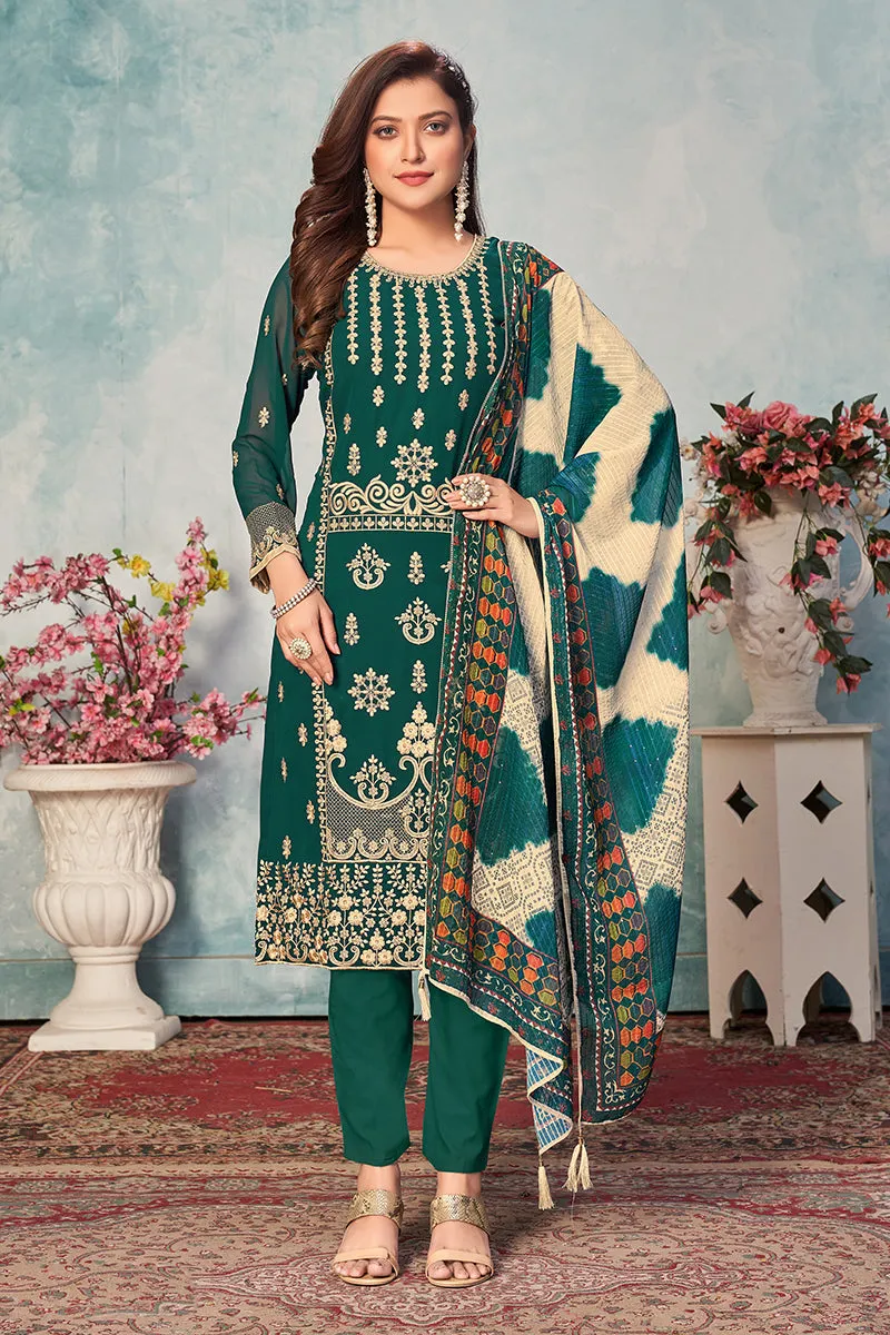 Pine Green Festival Wear Embroidered Georgette Suit