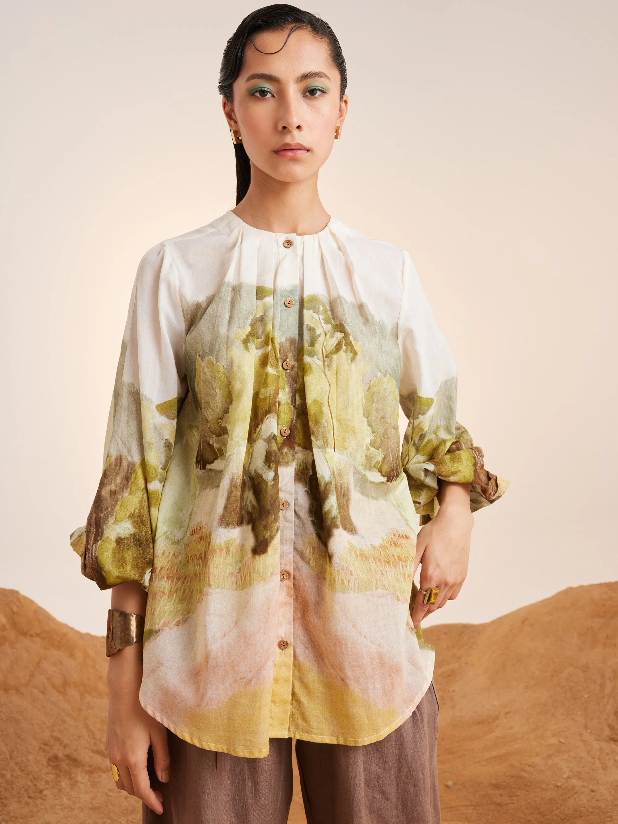Pleated Neck Shirt