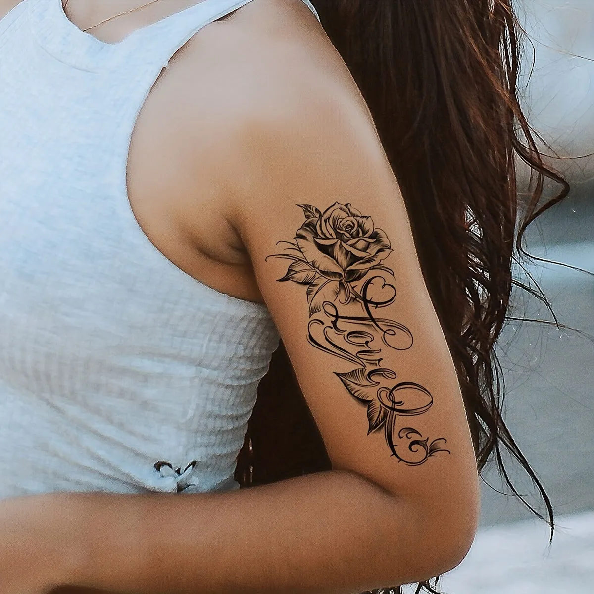 Rose  English Letter Temporary Tattoo Sticker for Waterproof Body Art