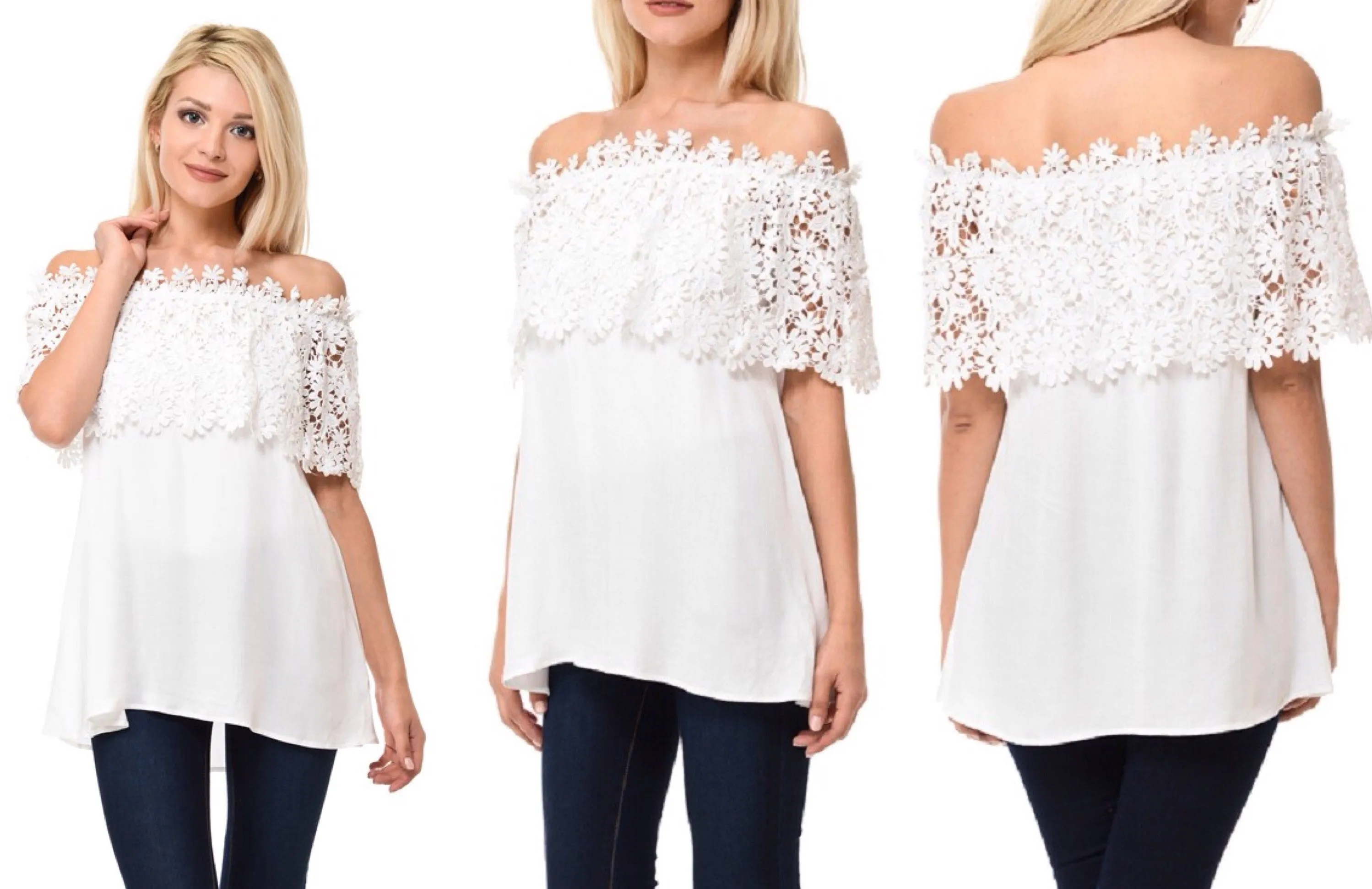 Sunkissed White Crochet Off-Shoulder Blouse