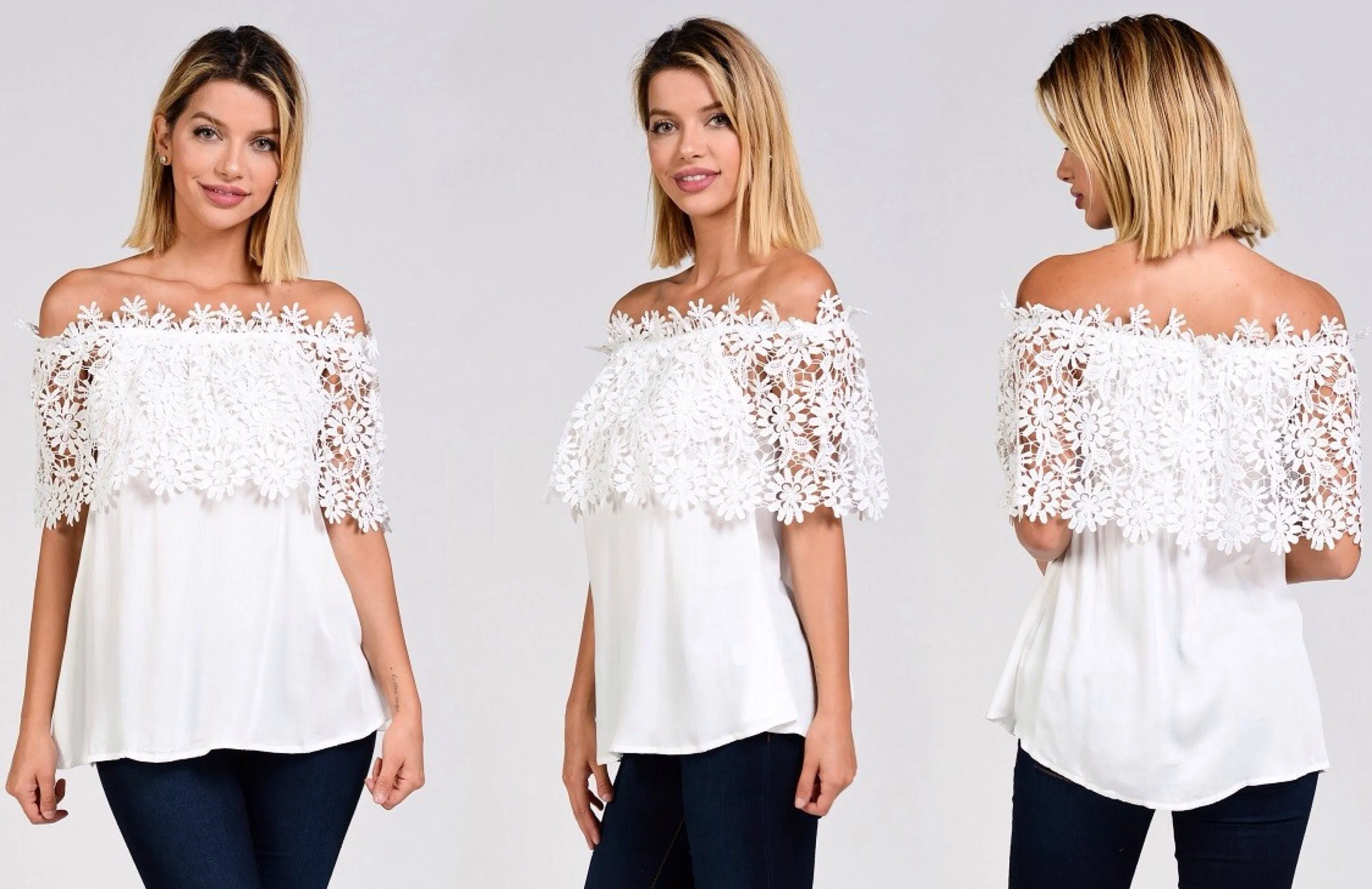 Sunkissed White Crochet Off-Shoulder Blouse